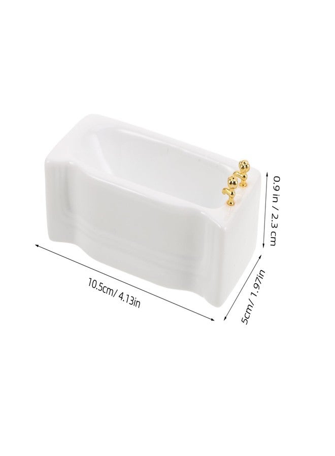 BCOATH Dollhouse Bathroom Bathtub: 1:12 Dollhouse Bathroom Furniture Accessories Miniature Porcelain Mini Bathtub Figurine - Image 2